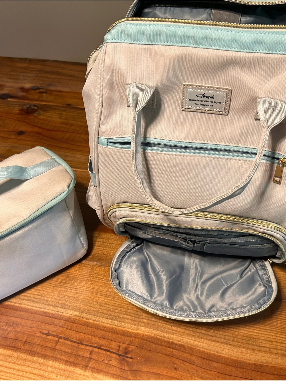 Cream & Light Blue women’s Backpack Tote - Unbranded